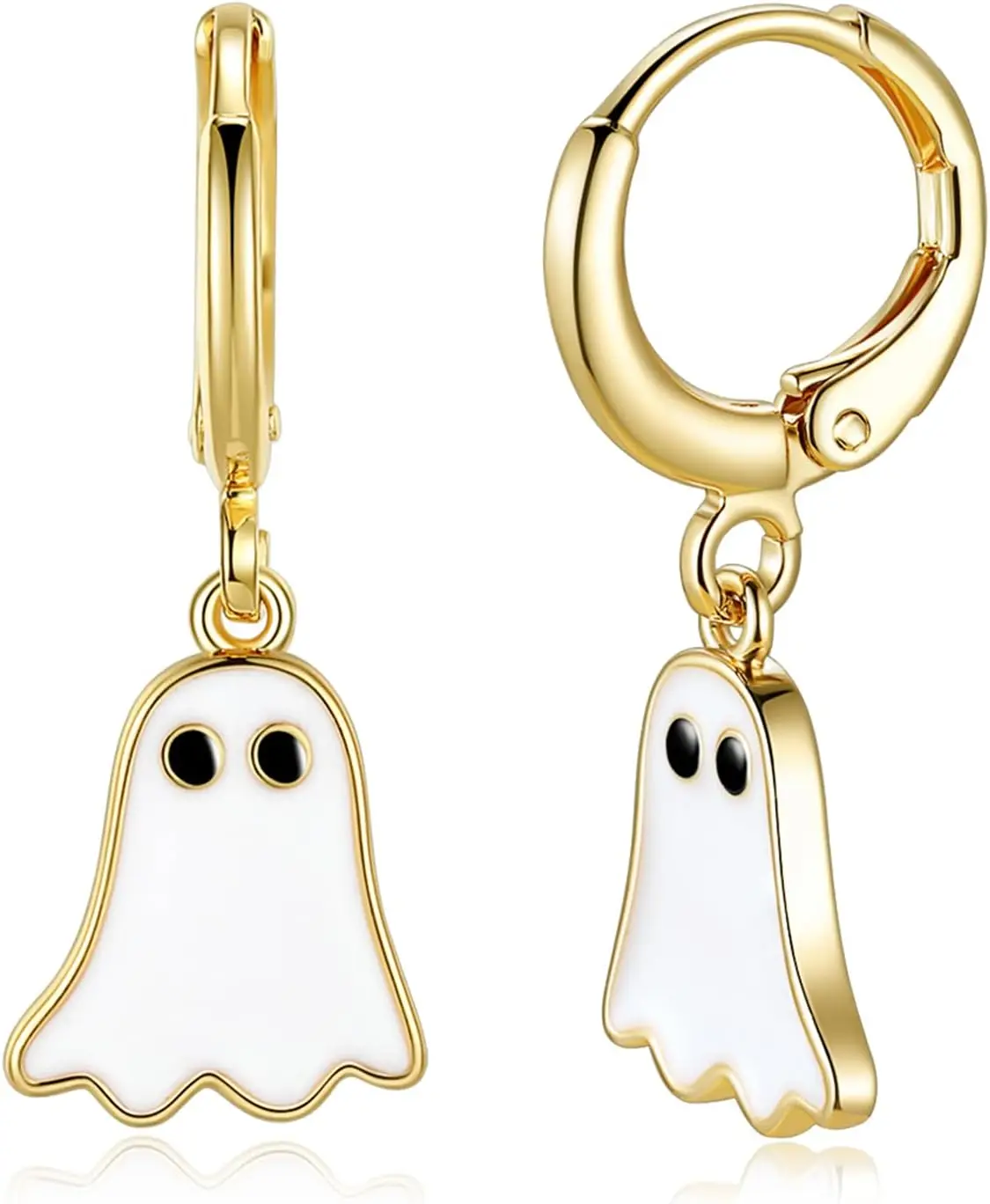 Ghost Huggie Hoop Earrings Halloween Enamel White Ghost Drop Earrings Gold Color Women Cartoon Party All Saints Day Jewelry Gift