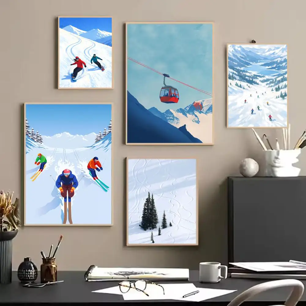 Dynamic Skiing Art Poster Painting Wall Art for Living Room Home Gifts Decor Mural