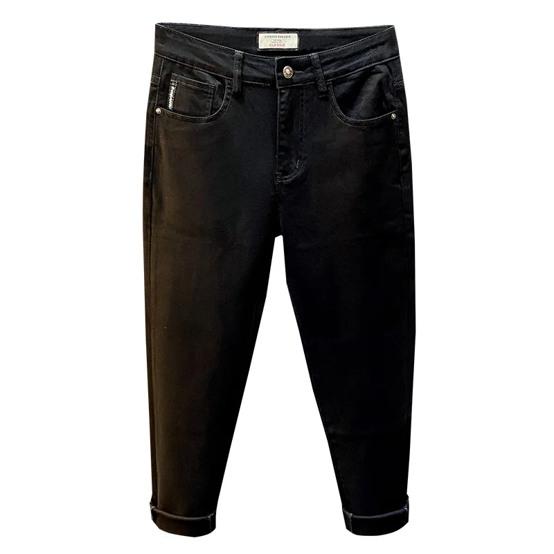 Pure Zwarte Jeans Mannen Betaalbare Luxe Mode 2024 Nieuwe Herfst High-End Stretch All-Match Casual Denim Slim-Fit Broek