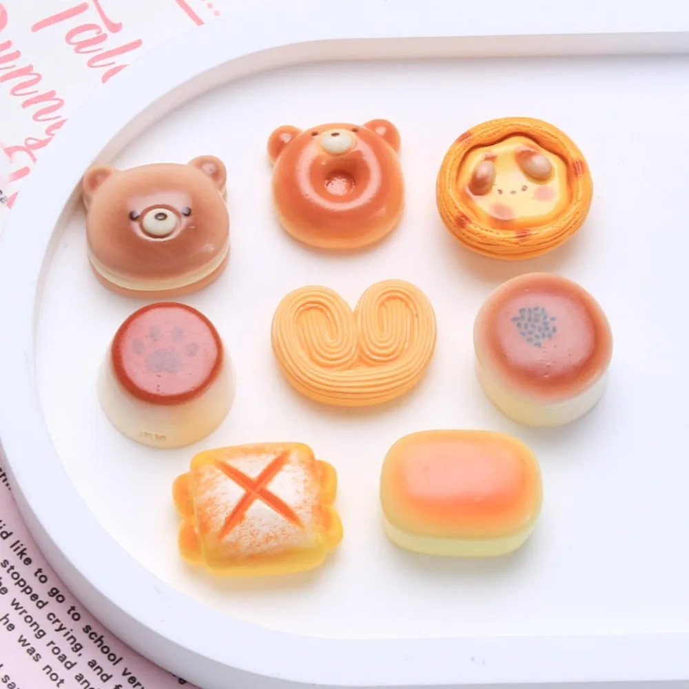 10Pcs Kawii Mini Resin Bread Series Miniature Flat Back Cabochons For Hairpin Scrapbooking DIY Home Decor Craft Accessories