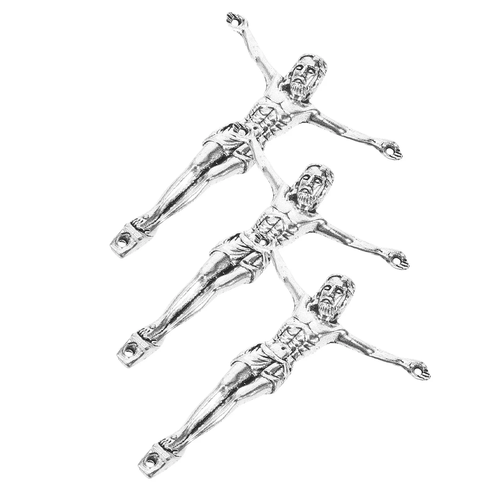3Pcs Metal Catholic Corpus Jesus Silver-Tone Sculpture for DIY Cross Making Religious Wall Decor Church Home Office Art