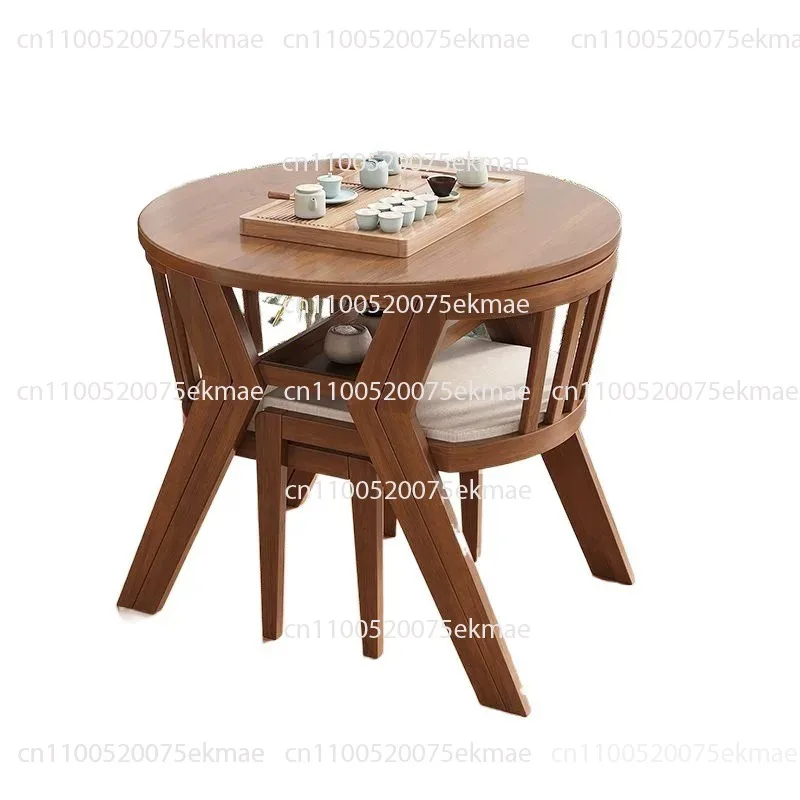 Balcony leisure table and chair three-piece set solid wood set tea one table two chairs combination round small