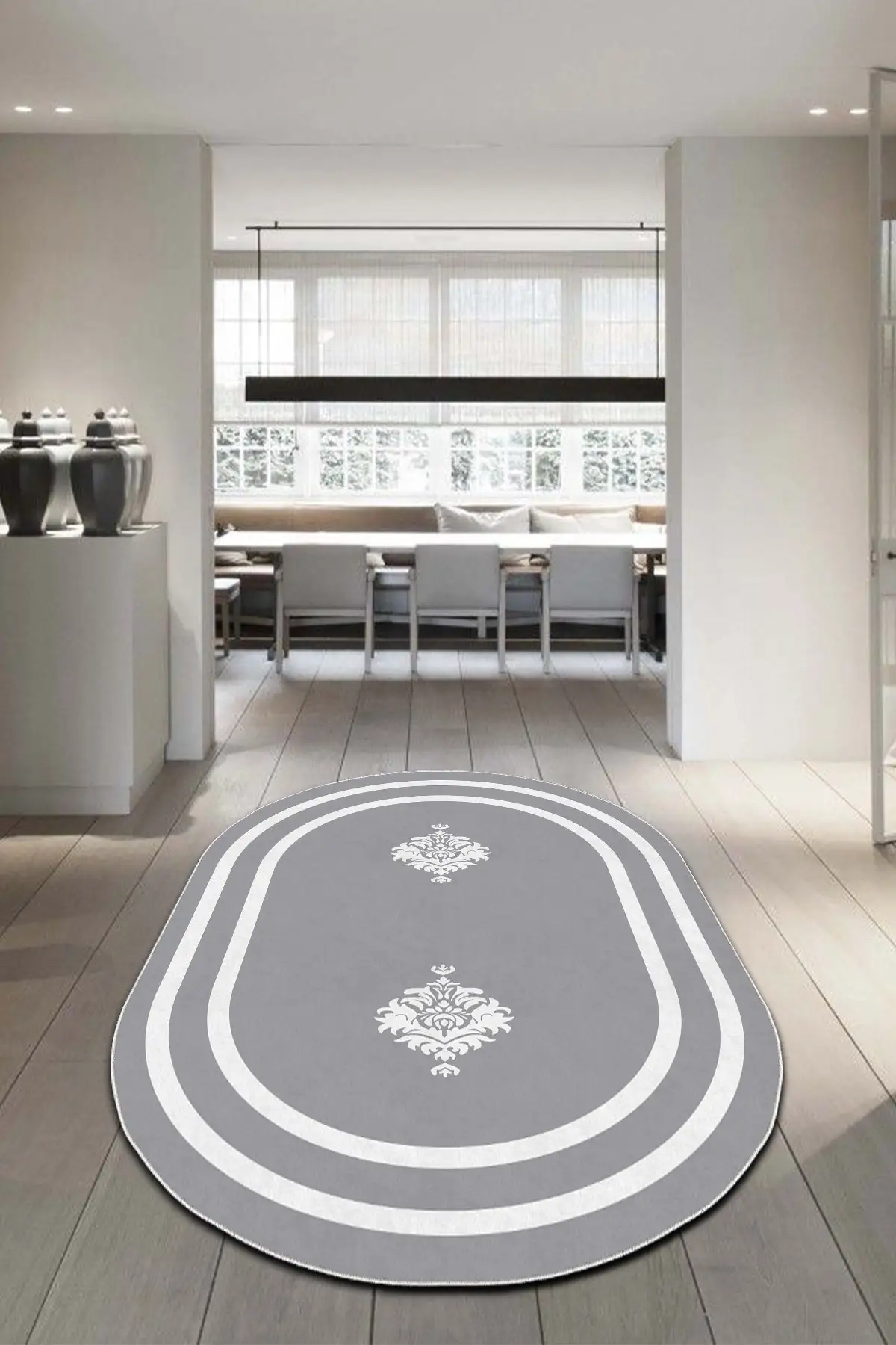 

DOLBOVI digital printed non-slip Dot base machine washable gray Oval kitchen carpet and yol-544