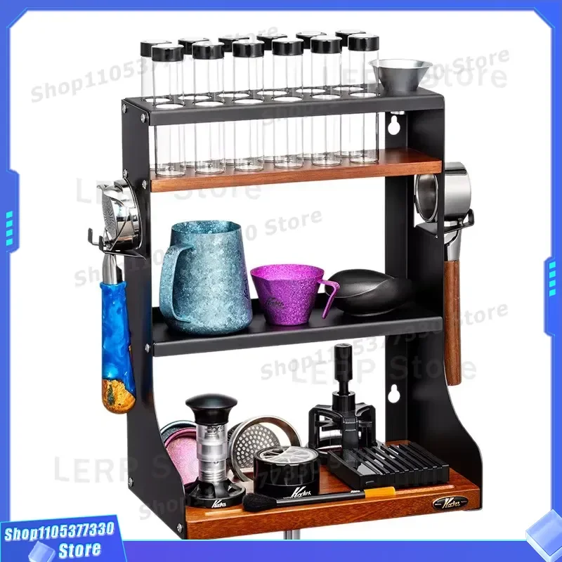 Three Tier Lacquered Iron Coffee Storage Rack Large Capacity Barista Tool Organizer Box 5kg Load Bearing Without Accessories
