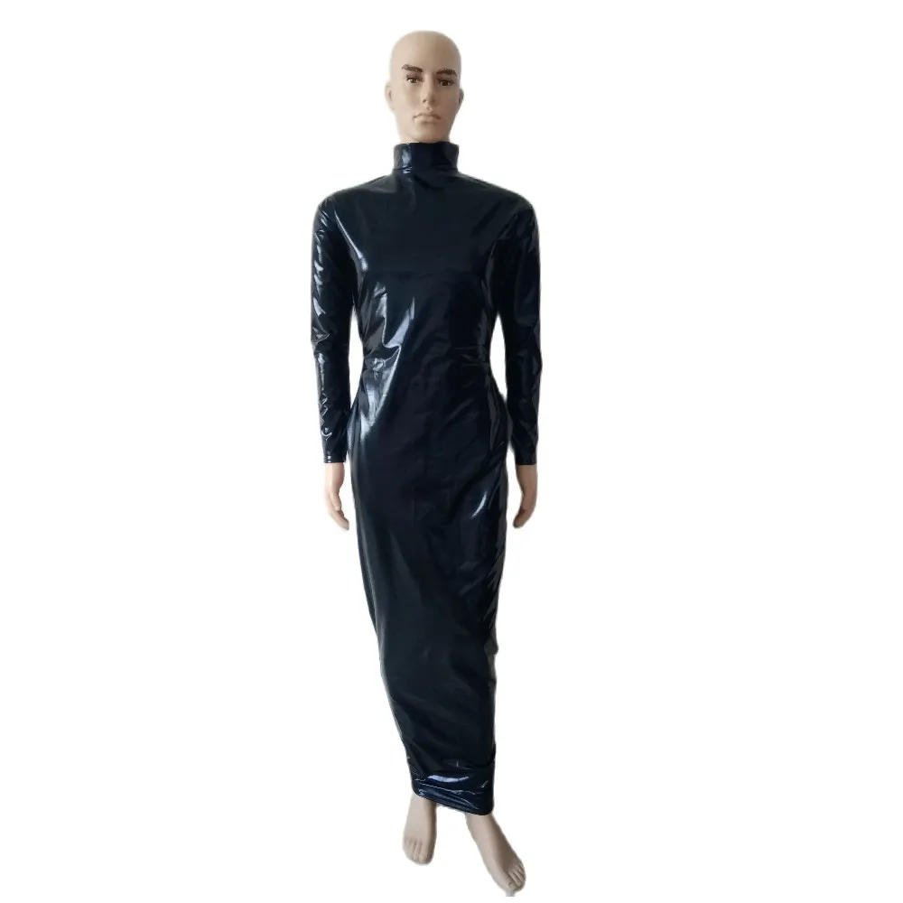 

Sexy girls Black Shiny metallic Wrap Dress Party Dresses Body Bags Black Skirt Women's Long Dresses Skirts Back Zipper