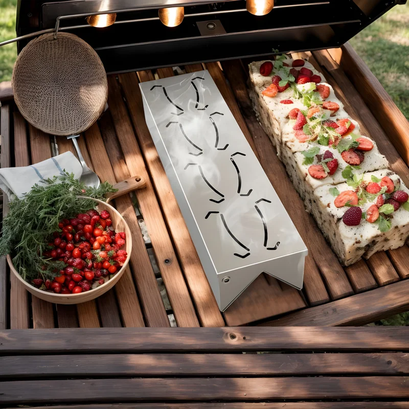 

Коробка для курильщика, дровяная коробка для барбекю на открытом воздухе, коробка для курильщика из нержавеющей стали, аксессуары для барбекю с удобной петлей, добавление дымчатого барбекю