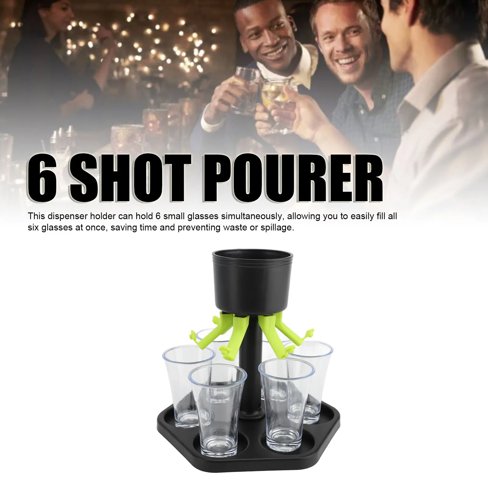 

Dispenser Party Drink Pourer Uniform Distribution with 6 Plastic Shot Glasses Quick Easy for Bar Home Party Gatherings