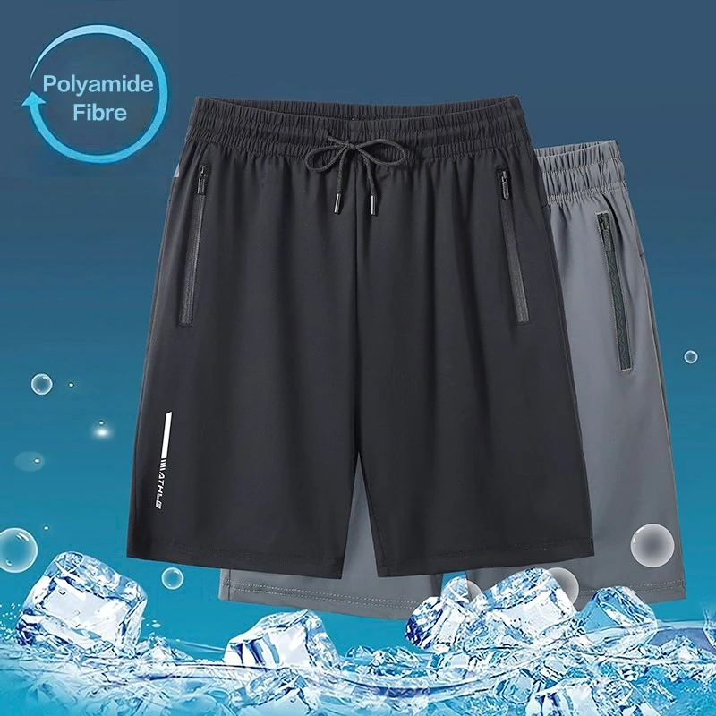 

Summer Thin Stretch Polyamide Fibre Men's Shorts Zipper Pocket Quick Dry Breathable Loose Casual Sports Short Plus Size M-8XL