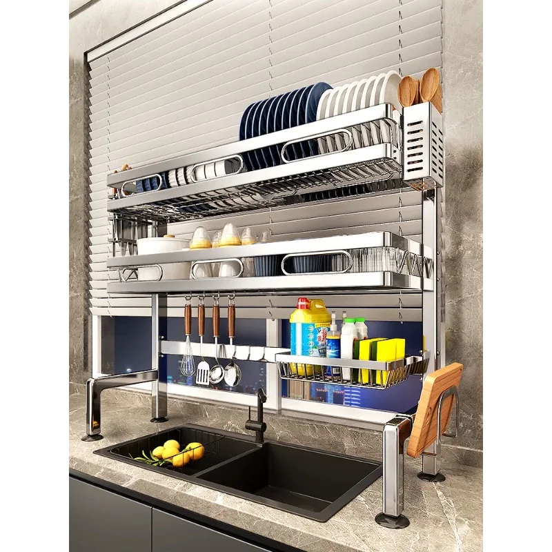 Countertop Dinnerware Organizer Multifunctional Stainless Steel Kitchen Cabinet Bowl Dish Storage Cabinets Kitchen Accessories