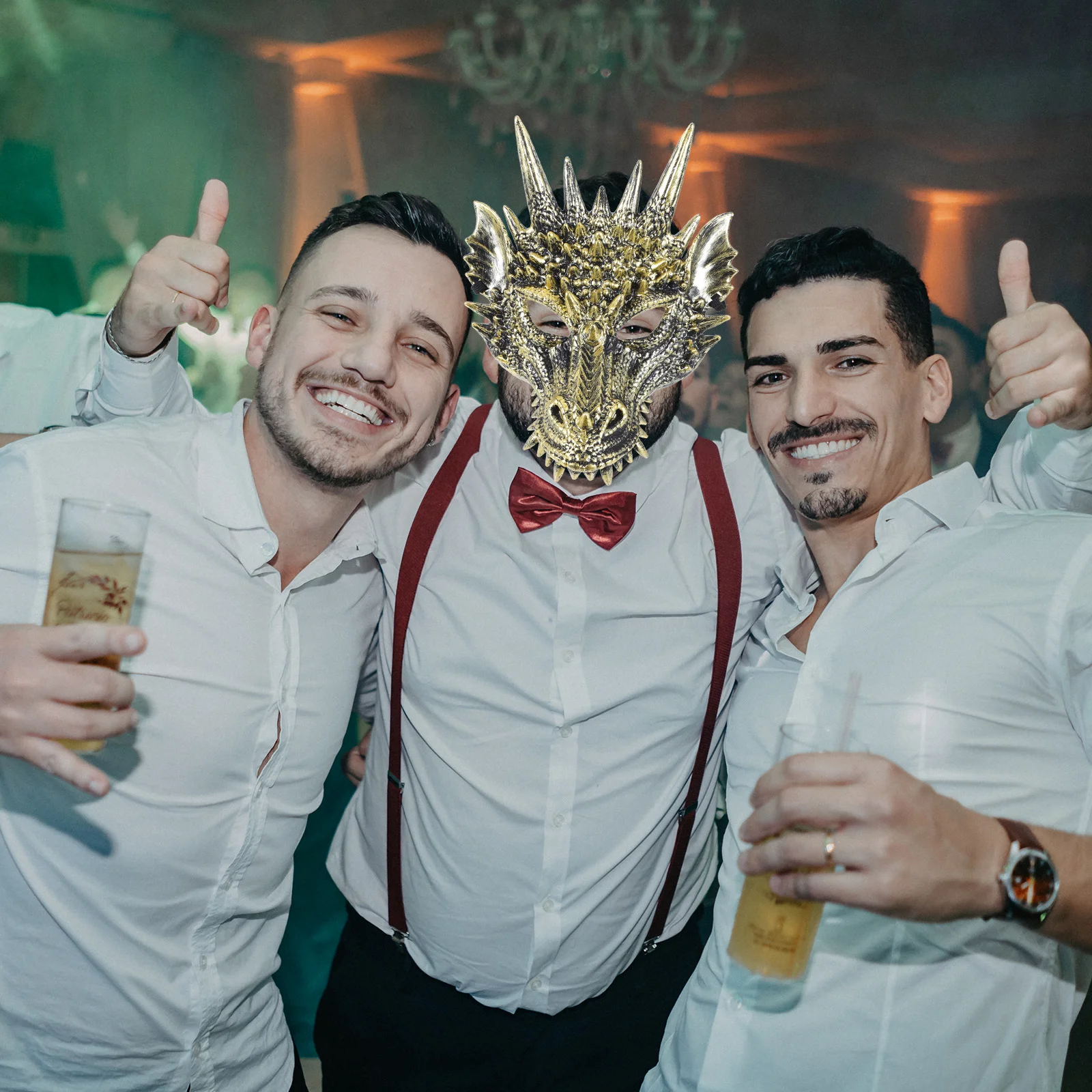 Animal Dragon Mask Party Costume Accessory Make up Clothing Prop Cosplay Supply Golden Furry Mens Masquerade Child Man