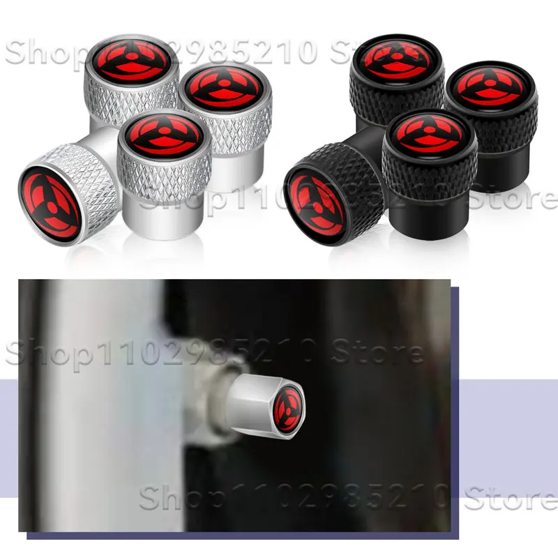 4Pcs Universal 3D Metal Alloy Anime Naruto Figure Rinnegan Eyes Emblem Car Wheel Tire Air Valve Dust Caps Rim Accessories