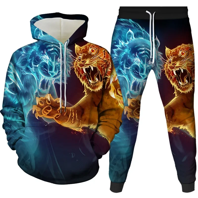 Animal Tiger Men Hoodie Suit 3D Print Tracksuit/Pants Long Sleeve Pullovers Casual Streetwear Oversize Autumn Winter Hot-selling