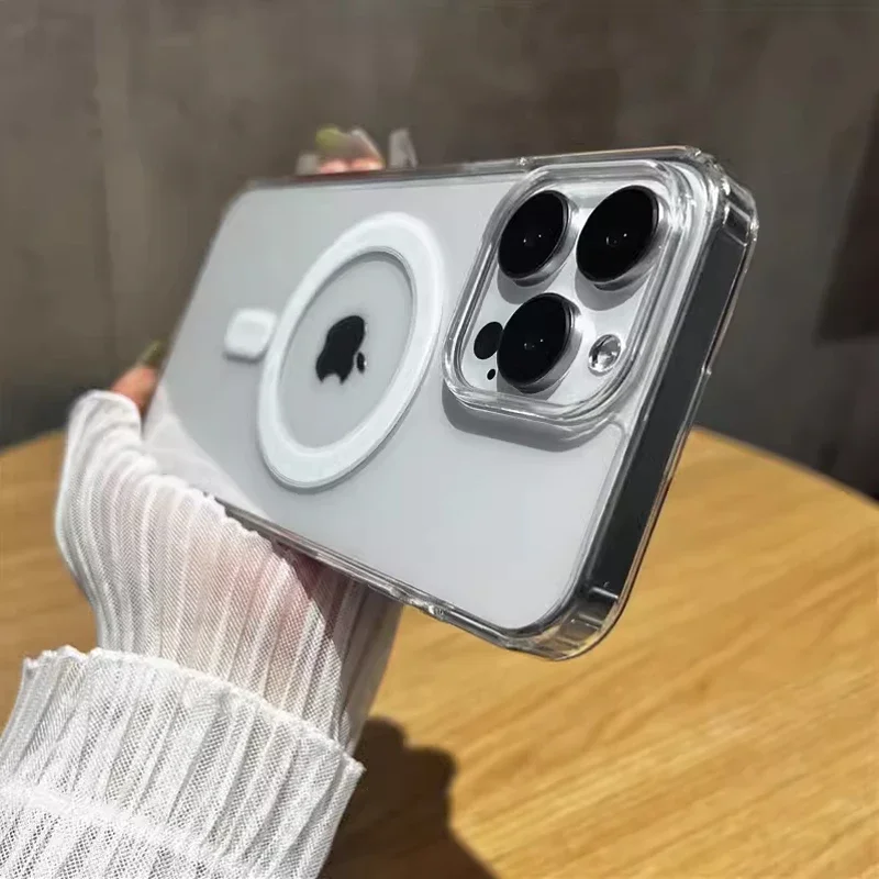 Funda transparente para teléfono Magsafe con carga inalámbrica para iPhone 16, 15, 14, 13, 12, 11 Pro Max Plus Mini, funda transparente acrílica magnética