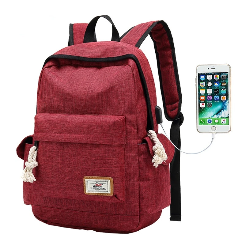 Neue Lade Interface Rucksack Solide Nylon Rucksack Casual Wasserdichte USB Student Tasche