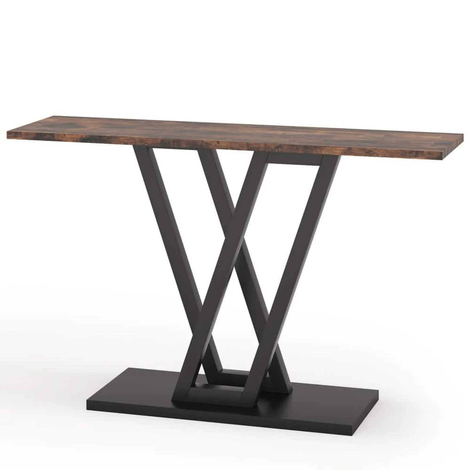 

US 43.31 in. Brown and Black 31.5 in. Rectangle Wood Console Table with Durable Metal Frame