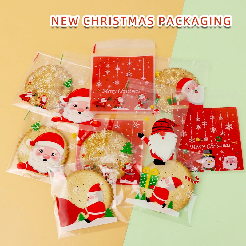 25Pcs Christmas Gift Bag Santa Xmas Baking Packaging Bags Opp Biscuit Self-sealing Plastic Snowflake Cake Self-adhesive For Home