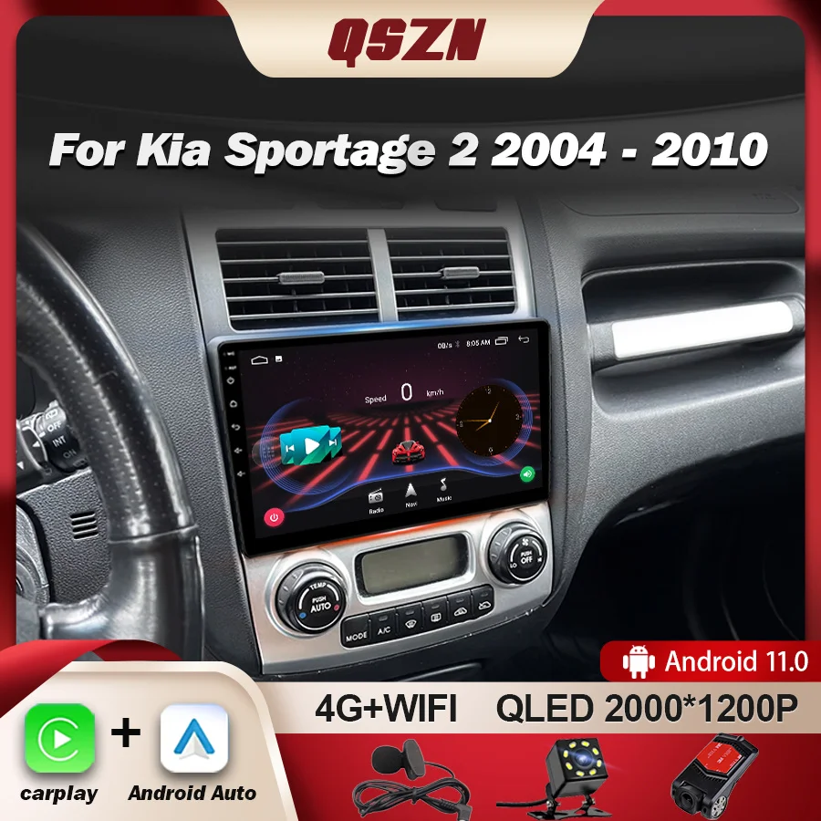 

QSZN For Kia Sportage 2 2004 - 2010 Car Radio Multimedia Video Player GPS 4G Carplay Android 12 Autoradio 2K QLED Head Unit DSP