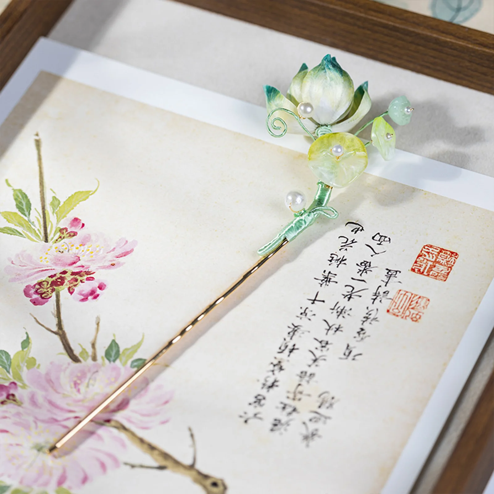 

Роскошная заколка для волос с цветком лотоса для женщин, заколка для волос ручной работы с цветочным принтом, аксессуары для волос Hanfu, винтажные головные уборы, элегантные заколки для девочек