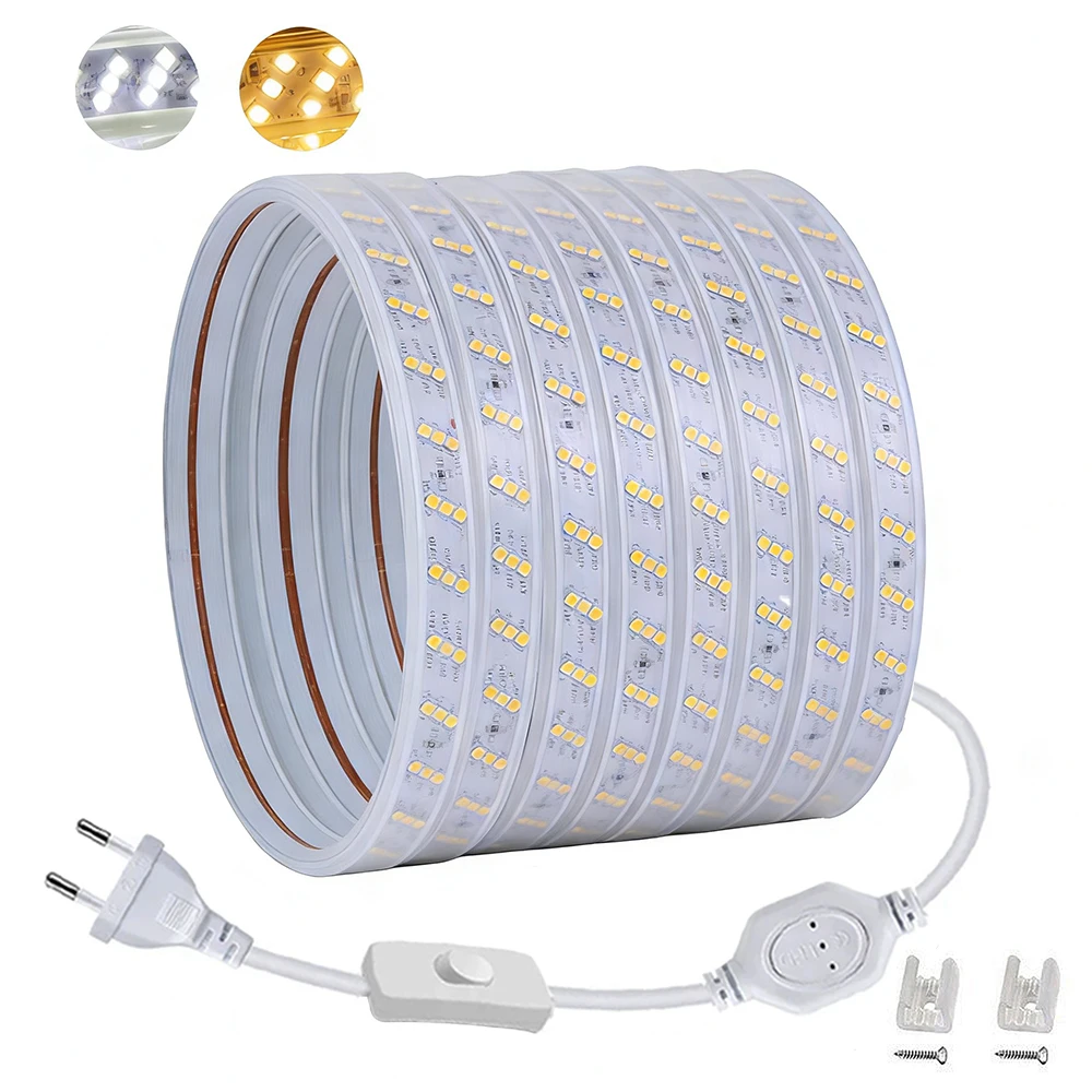 220V LED Strip Light 2835 Flexible Tape with ON-OFF Switch Waterproof LED Ribbon  for Living Room Cabinet