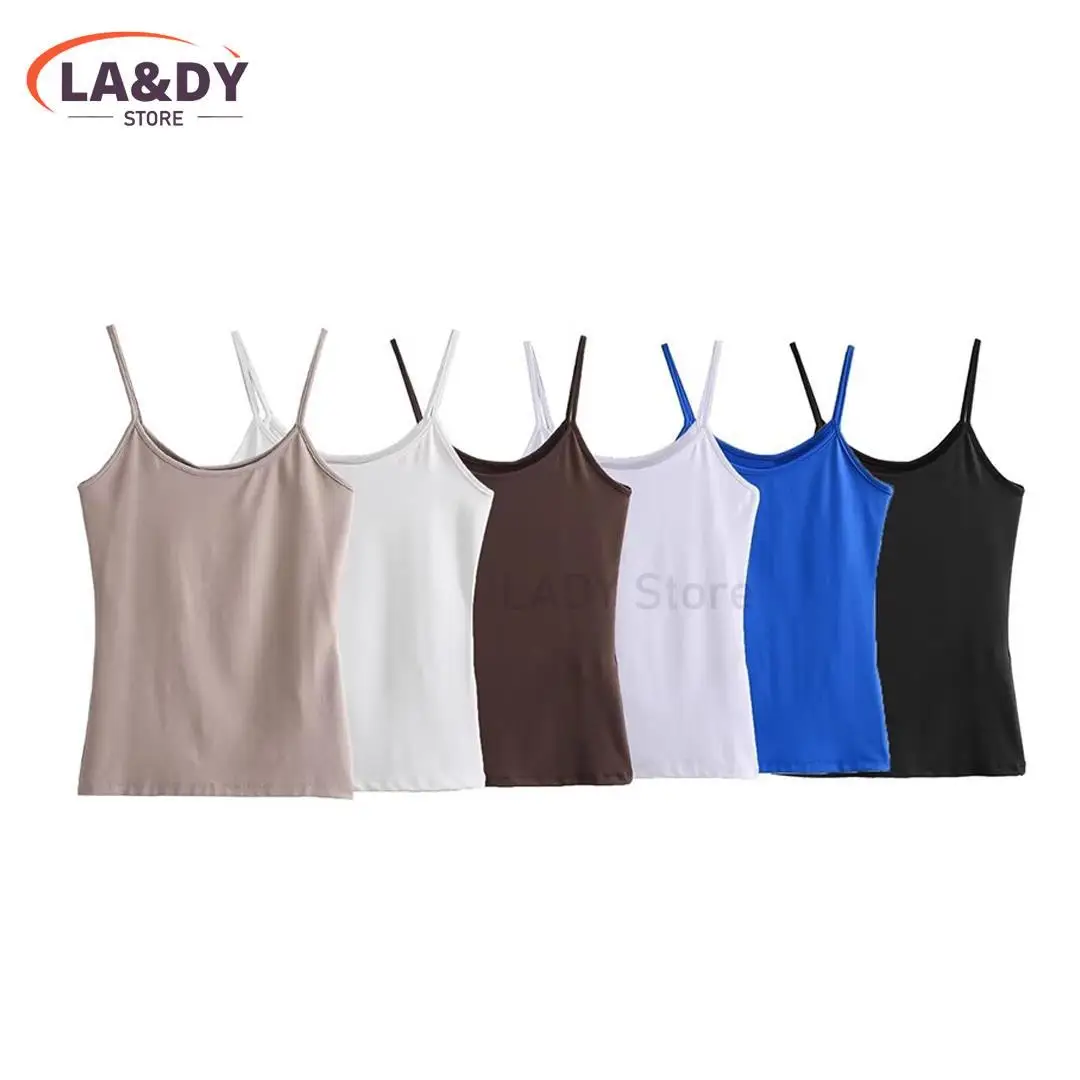 2024 New Women\'s Fashion Elastic Slim Fit T-Shirt Vest Female Thin Strap Casual Chic Top