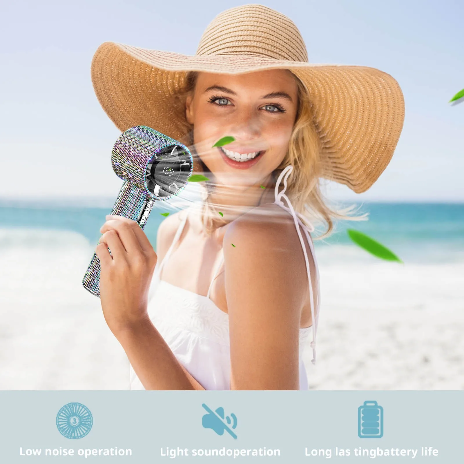 Portable Handheld Turbine Fan   Rechargeable With Digital Display USB Interface Small Fan  Suitable For Summer Outdoor/Camping - Image 2