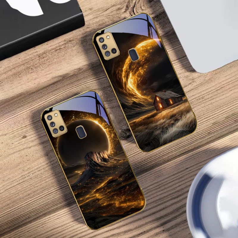 برية الأوردة لسامسونج A 31 32 A33 A34 35 14 A15 13 16 25 26 50 52 53 54 55 56 70 71 72 73 حافظة هاتف زجاجية ذهبية