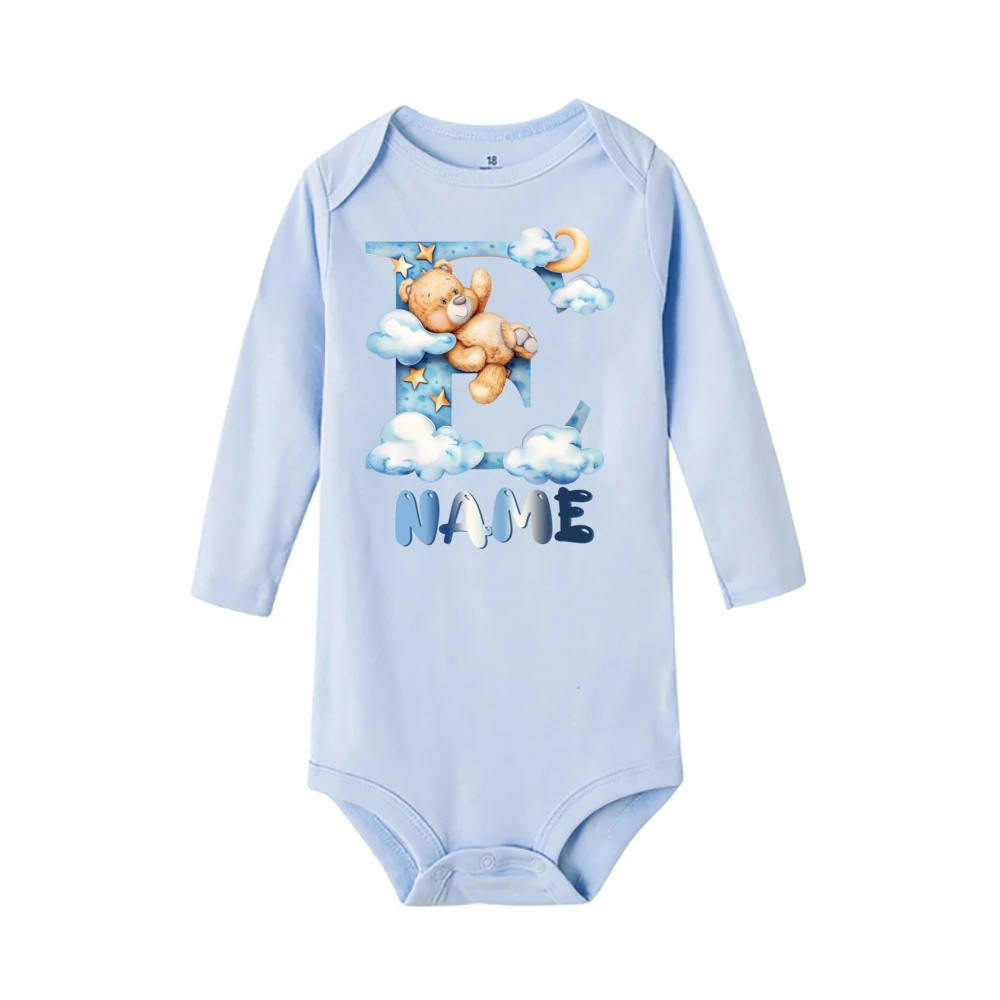 Personalized Cloud Bear&Alphabet Print Baby Bodysuit Custom Name Long Sleeve Infant Romper Casual Fashion Round Neck Clothes