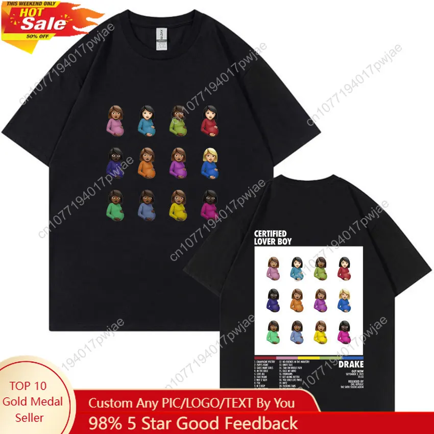 래퍼 드레이크 인증된 러버 보이 앨범 프린트 그래픽 티셔츠 유니섹스 캐주얼 패션 티셔츠 남성용 100% 코튼 오버사이즈 티셔츠
