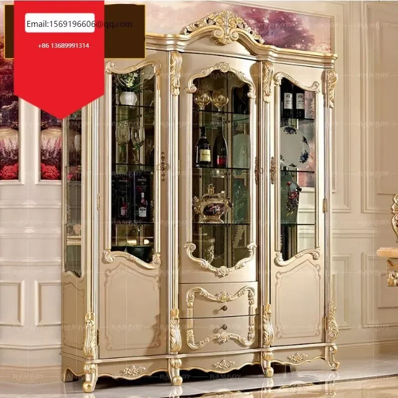 

European villa wine cabinet French solid wood wine cabinet luxury carved lockers glass decorative