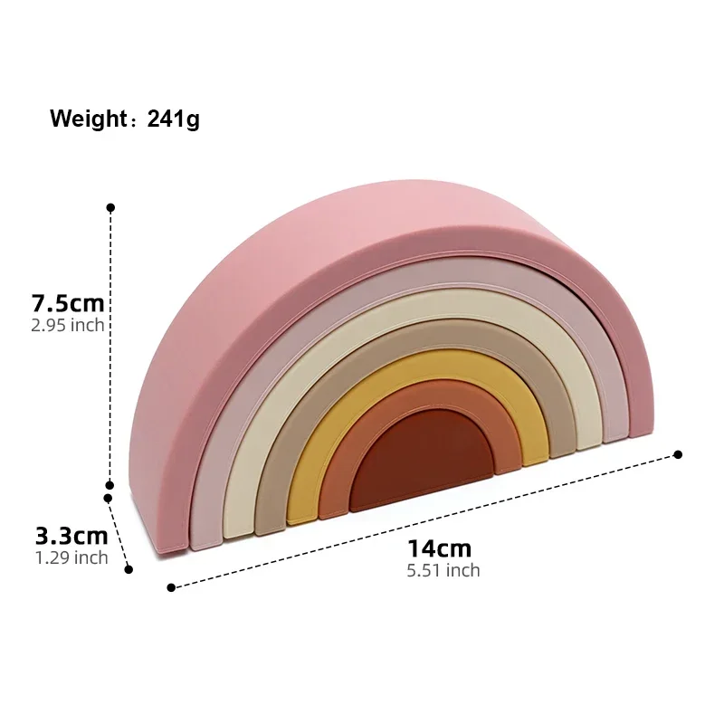 7ชิ้น/เซ็ตบล็อกตัวต่อซิลิโคนสำหรับเด็กวัยหัดเดินของเล่นตัวต่อสายรุ้งปราศจาก BPA