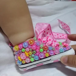 Handmade Bow Rhinestones Baby Girl Kids Shoes Hairband First Walker Sparkle Bling Crystals Princess Shower Gift