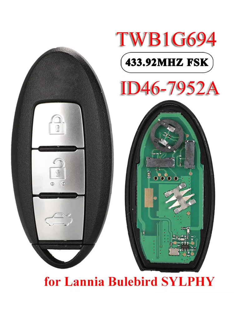 Kuttery-Clé à distance intelligente sans clé de proximité, porte-clés pour Nissan Lannia Sentra NV200 Bulebird SYLPHY Versa, TWB1G694, 3BTN, 433MHz, ID46