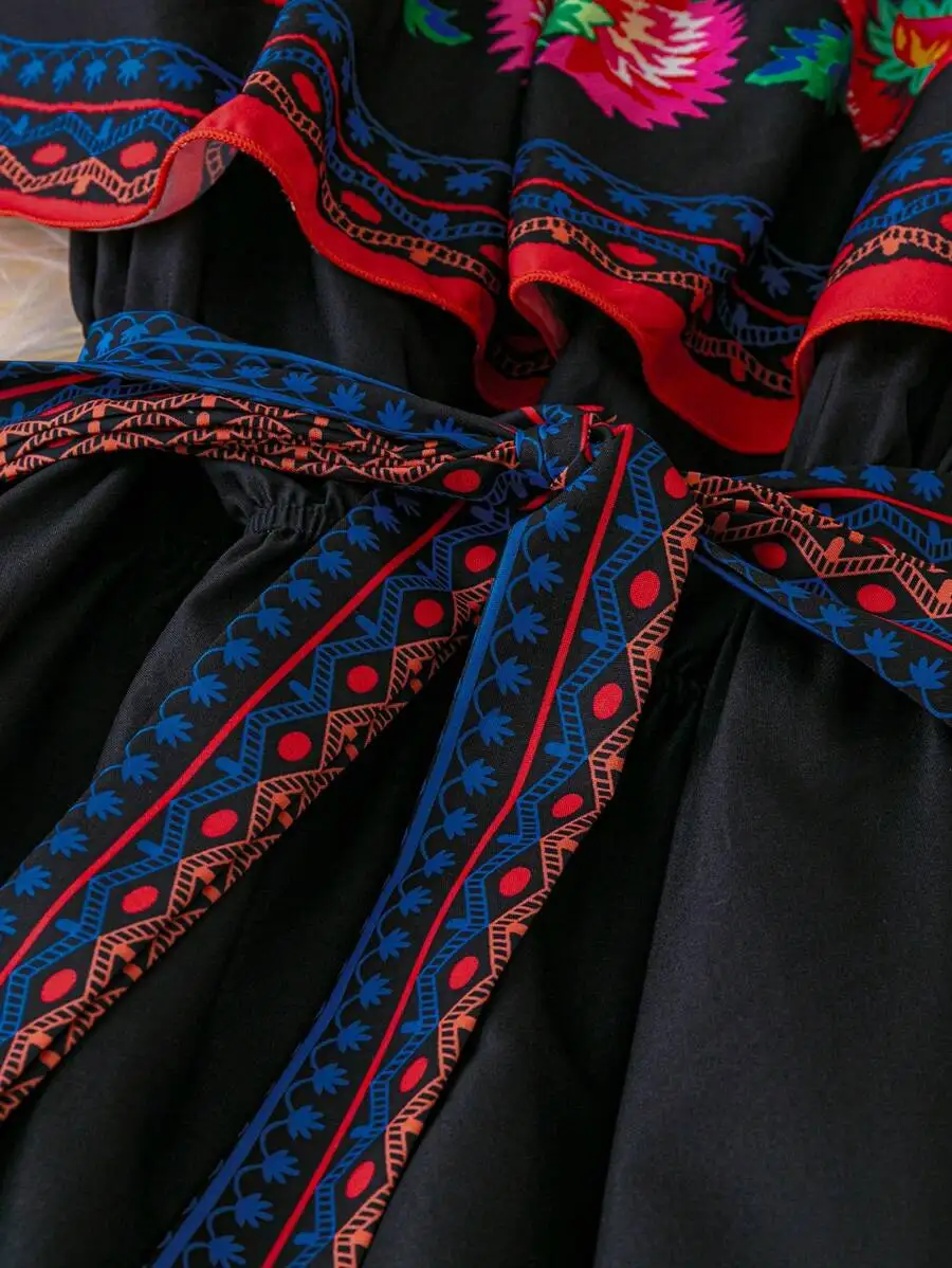 

Off Shoulder Maxi Dress With Ethnic Print For Women Holiday Party