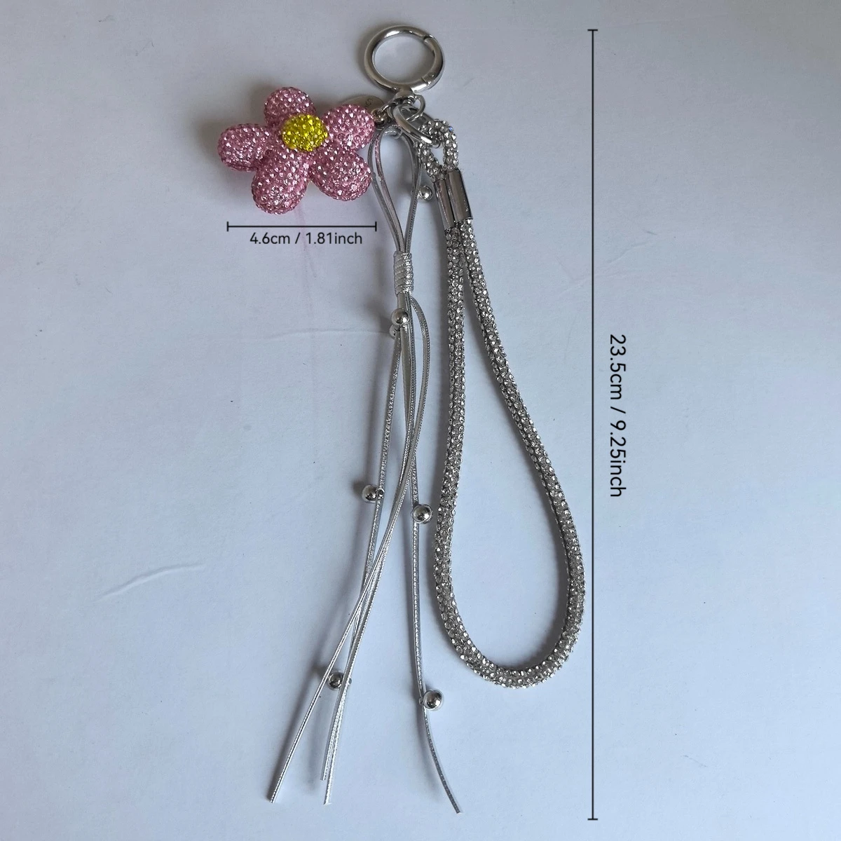 Minimalist Diamond-Encrusted Five-Petal Flower Keychain Leather Rope Tassel Bag Pendant - Diamond Wire Mobile Phone Chain Access