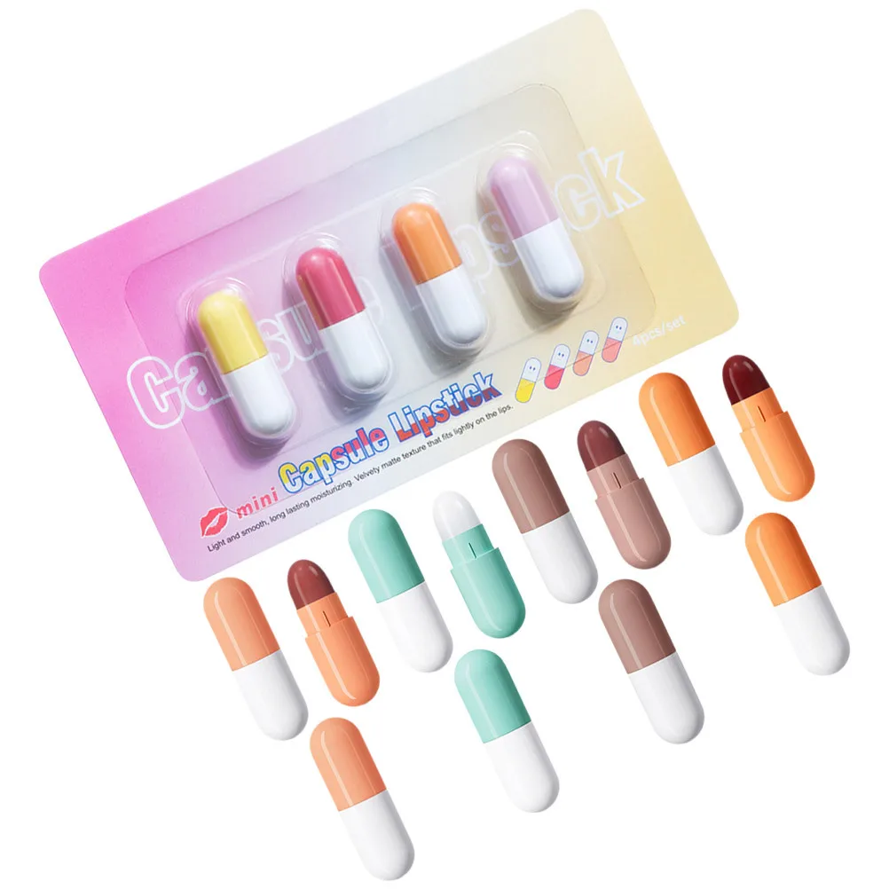 Ensemble de rouges à lèvres mats en forme de pilule, maquillage coréen, Styles polyvalents, sûr pour la peau, effet hydratant, Mini rouge à lèvres, 4 ensembles