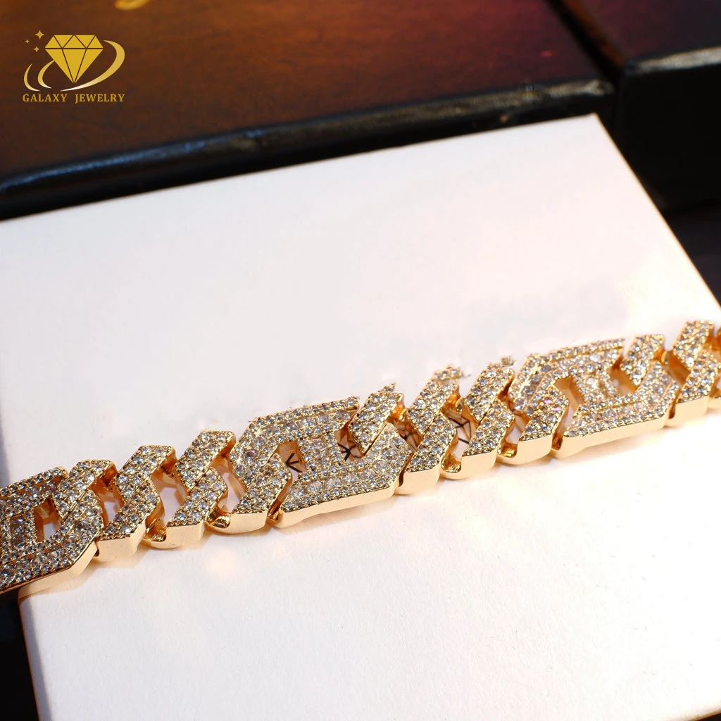 White Gold Polygon Style Fully Lab Diamond Moissanite Iced Out Cuban Link Chain Hiphop Jewelry Moissanite Cuban Bracelet