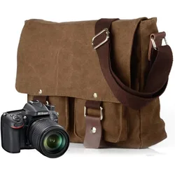 Compatible/replacement Vintage Waterproof Canvas Leather Trim DSLR SLR Shock-proof Camera Shoulder Messenger Bag (Brown)