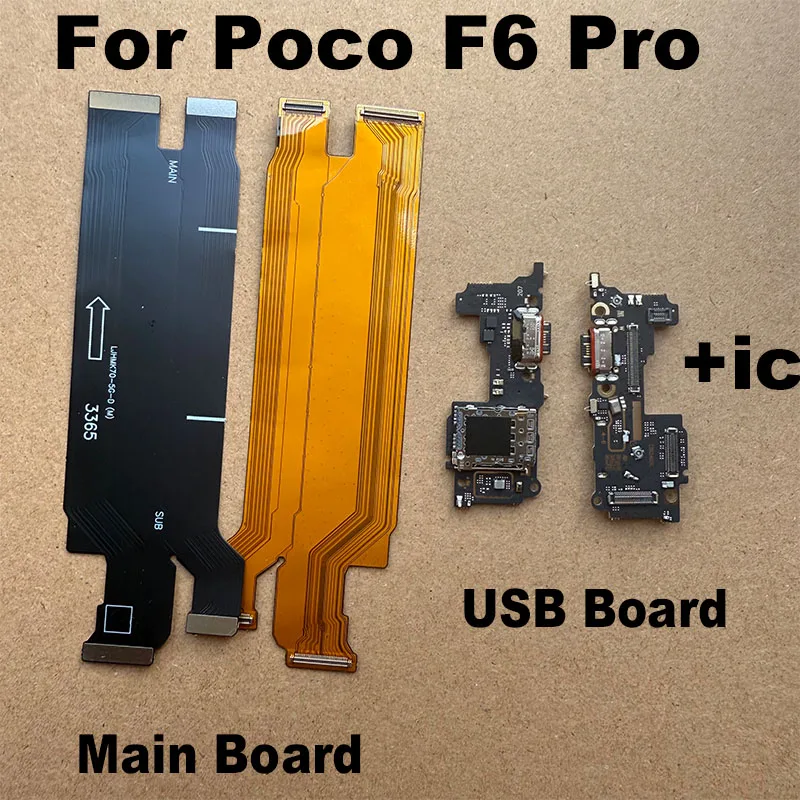 For Xiaomi Poco F6 PRO USB Charging Dock Port With IC Mic Microphone Main Mother Connector Board Flex Cable Parts Replacement MI