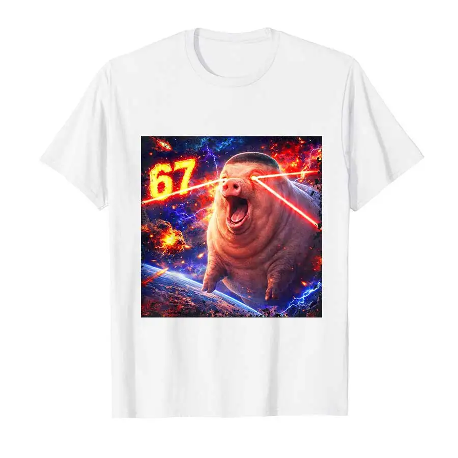 John Pork Fade Pig Haircut 67 Six Seven Brainrot Meme T-shirt Short Sleeve Tops Fashion Harajuku Kawaii T-shirt Y2K Clothing