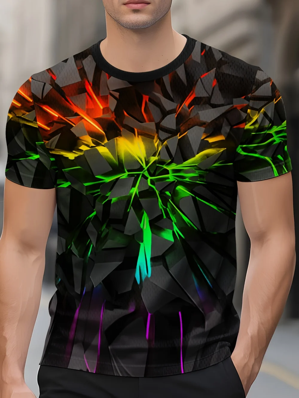Cool Men's Summer Short-Sleeved T-Shirt Full-Bleed 3D Printing Comfortable Breathable Round-Neck Street Outdoor Oversized Tshirt