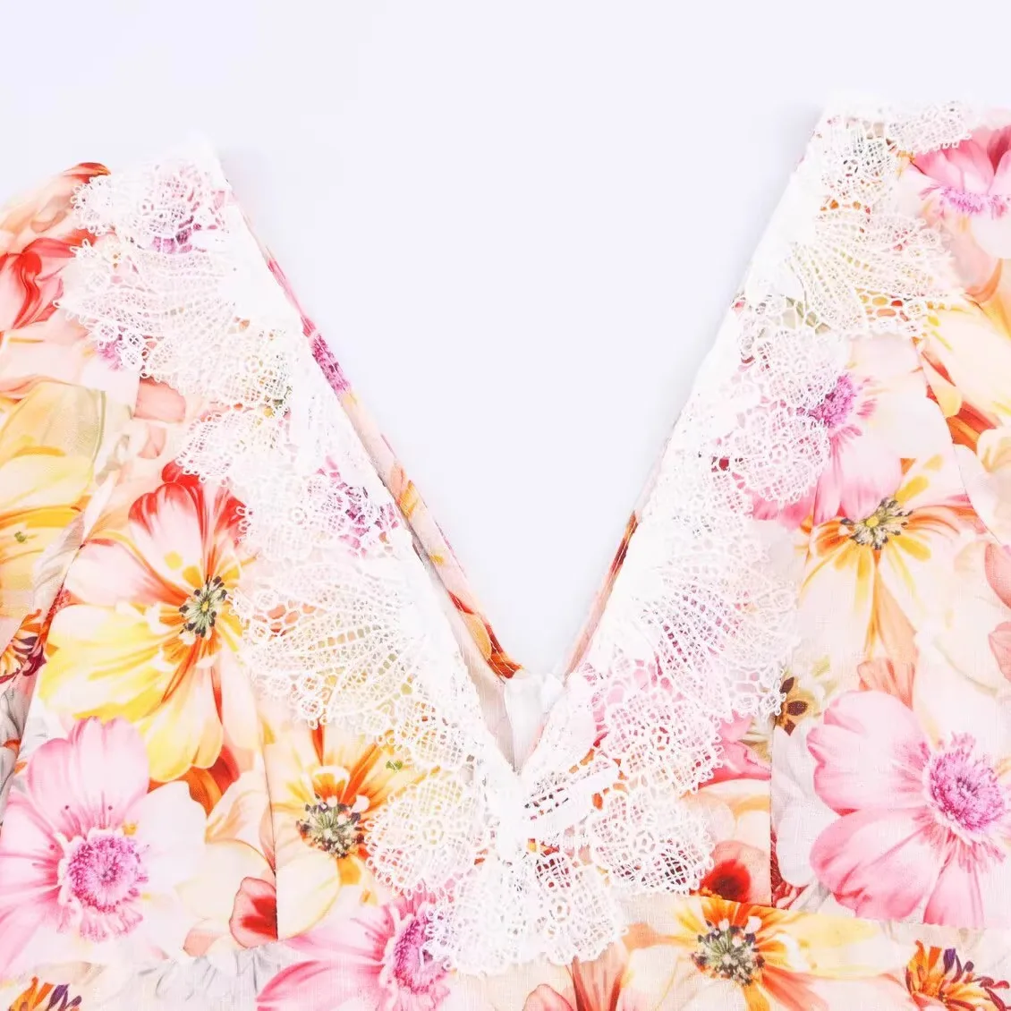 Französisch Sle Gedruckt Lange Dr frauen Faion V-ne Taille-ausgesetzt Floral Spitze Saum Herbst Neue Ankunft Casual Wear