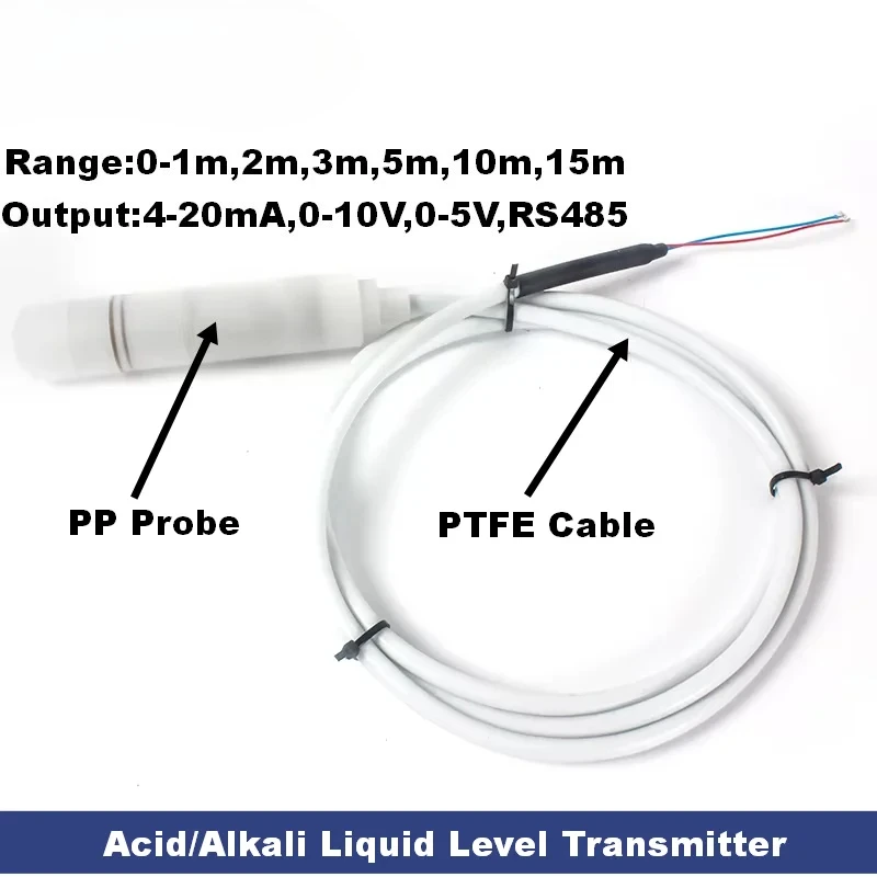 5m to 4-20mA Anti-corrosive Liquid Level Sensor Transmitter PTFE 0-3m 10m to 0-10V 0-5V RS485 Submersible Water Level Transducer