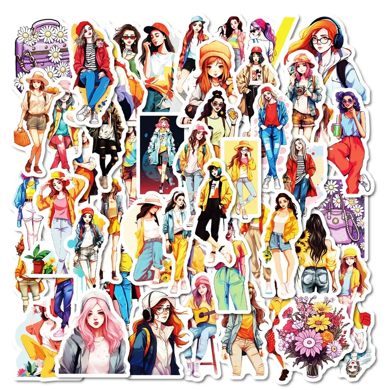 

10/30/50PCS Cute Fashion Girl PVC Sticker Aesthetic DIY Children's Korean Decoration Scrapbooking Supplies Hand Accounting