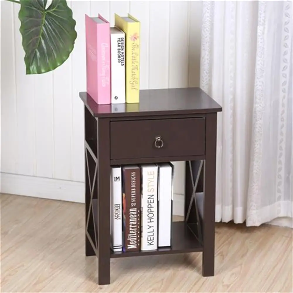 Modern Nightstand with Drawer & Storage Shelf - Stylish Brown End Table for Bedroom & Living Room