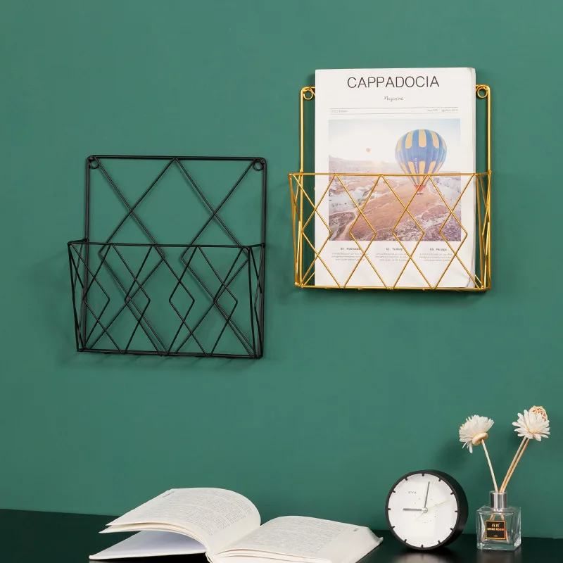 Durable Wardrobe Modern Simple Wrought Iron Wall Books and Newspapers Shelves Home Bedroom Study Wall Storage Rack
