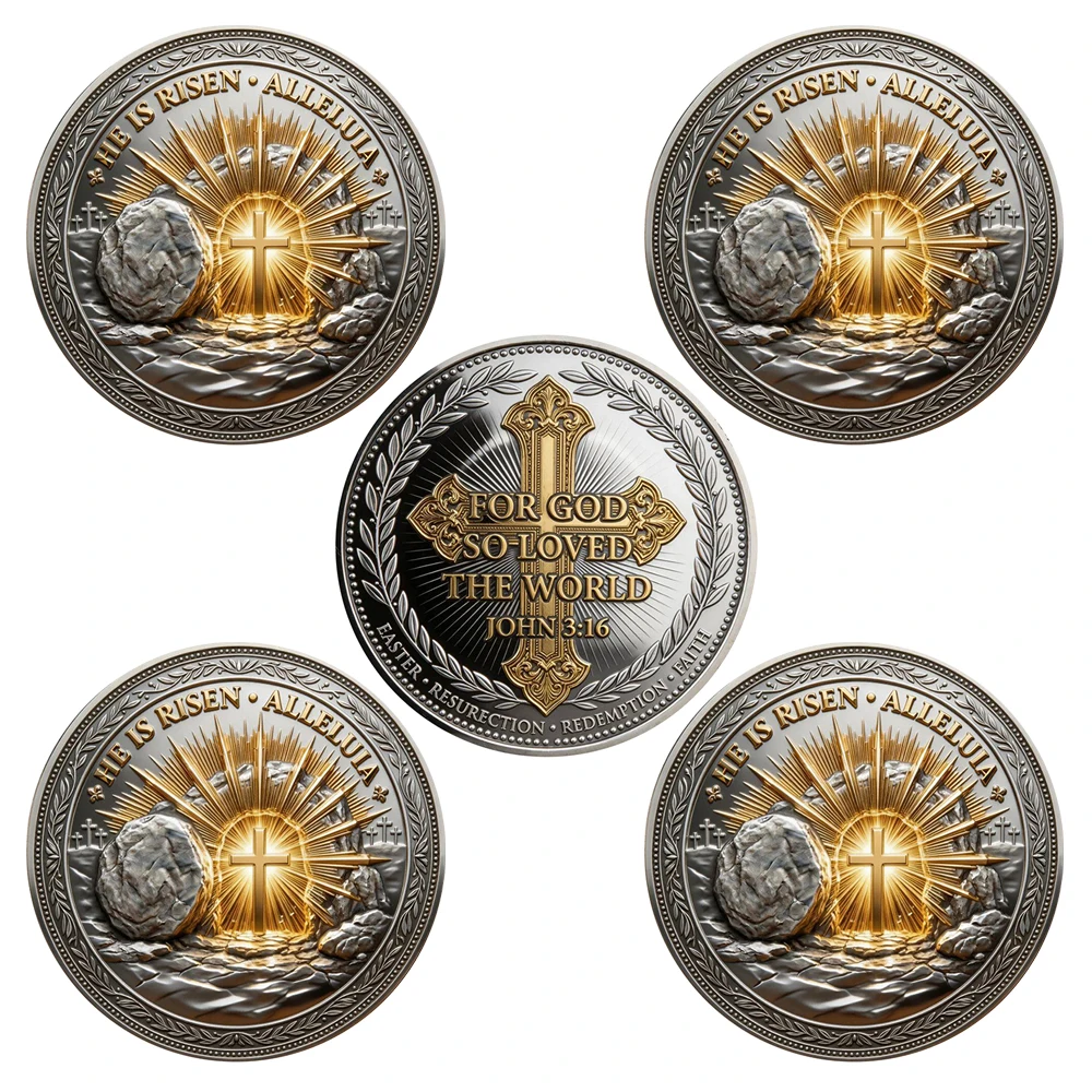 5pcs Religious Resurrection Faith Collectible Coin Bible Verse Scripture Easter Souvenir Coin Encouragement Gifts or Believers