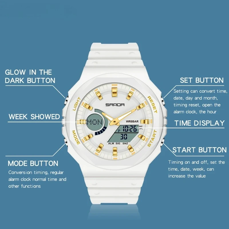 High Quality New Men's Quartz Watches Waterproof Men Military Sport Watch Relogio Masculino Dual Display LED Digital Wristwatch