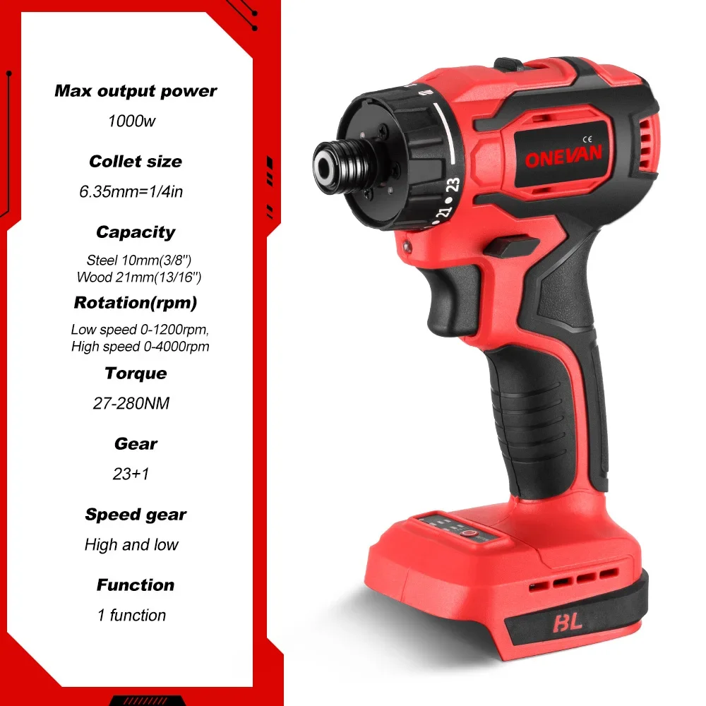 ONEVAN 280NM 23+1 Torque Brushless Electric Screwdriver Cordless Drill Rechargeable Mini Power Driver Tools For Makita Battery