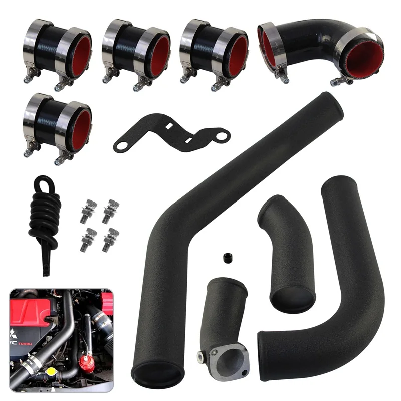 Front Mount Intercooler Full Blacke Pipes for Mitsubishi Lancer EVO X 4B11 2.0L TurboCharged 2008-2015