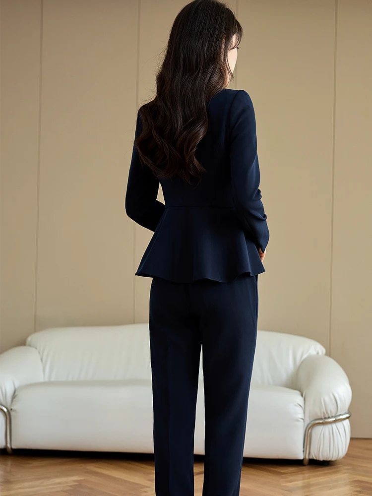 Office Ladies Pant Suit Women Apricot Blue Black Female Business Work Wear Formal Coat Blazer Jacket And Trouser 2 Piece Set